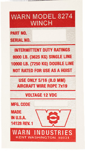 Warn 8274 original winch decal - warn,